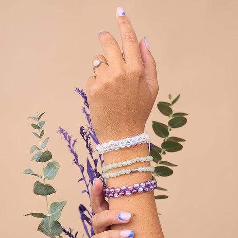 Arc-en-ciel violet | Argent | Bracelet Verre Double Galaxie